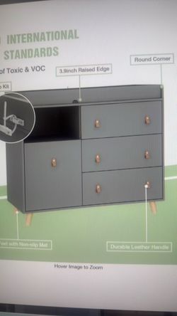 Gray 4 Drawer 44.9in. width Changing Table, Kids Dresser, Nursery Storage Organizer with shelf
