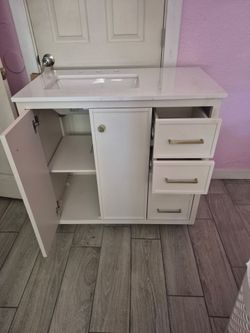 36 in bathroom  Vanity. Linen  beige
