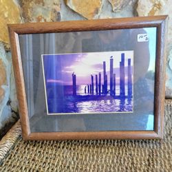 Wood Framed Sunset Dock Matted Photo