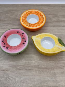 Vintage PartyLite Summer Fest Fruits Tealight Holders P9519 Orange Lemon Watermelon Set of 3