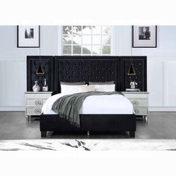 Frame Queen Platform bed w Panels Black Velvet, New Especial price