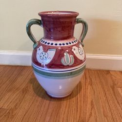 Solimene Campagna Vietri Italy Chicken Red With Blue Dots