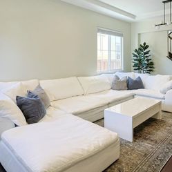 Cloud 176" 6 Piece Oversized Deep Lounge Slipcovered Modular Corner Sectional Sofa Couch and Ottoman