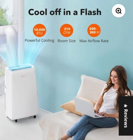 TAOTRONICS
Taotronics TT-AC004 Portable Air Conditioner, 110 to 120 V, 60 Hz, 2.5 pt Tank, 10,000 Btu Cooling, 3-Speed, 53 dB