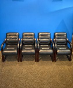 4 Matching Black Leather Office / Waiting Room Chairs