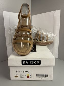 Bamboo brand Sandal Size 10 Brand New In Box Makeup-13 Brown Bronze Tan Sparkly