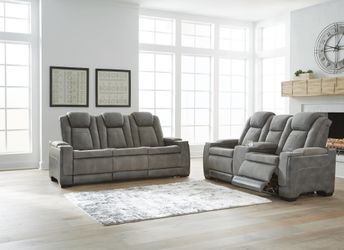 Next-Gen Durapella Slate Power Reclining Sofa and Loveseat