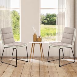 COLAMY Dining Chairs Set of 2, Modern Waffle Fabric Dining Chairs, Faux Leather 