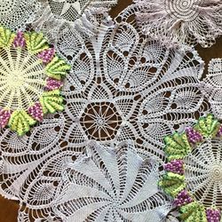 $15 Lot Sale 8 Large Vintage Purple Doilies Hand Crocheted Cotton Doily Hand Dyed 1950s Artwork Junk Journal Slow Stitch