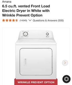 New In Box White Electric Dryer - 6.5 Cu Ft