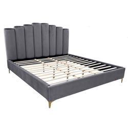 Grey Or Blue Velvet Platform Bed Frame No Box Spring Needed Gold Legs Only Available In Eastern King & Cal King Brand New In Box Firm Price $420