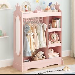 Pink Kids Princess Dress-Up Wardrobe with Mirror