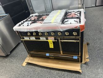 Brand New Ilve Majestic II Black 48” Range Stove Dual Fuel Brass Trim