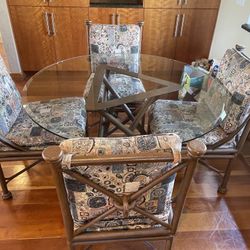 Glass Dinning Table And 4 Swivel Cast Iron Chairs And Table Stand - Brutalist - Delivery Available For A fee