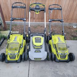 3 Ryobi electric lawnmowers