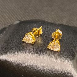 18k Gold Plated S.925 Heart Shaped Diamond Earrings