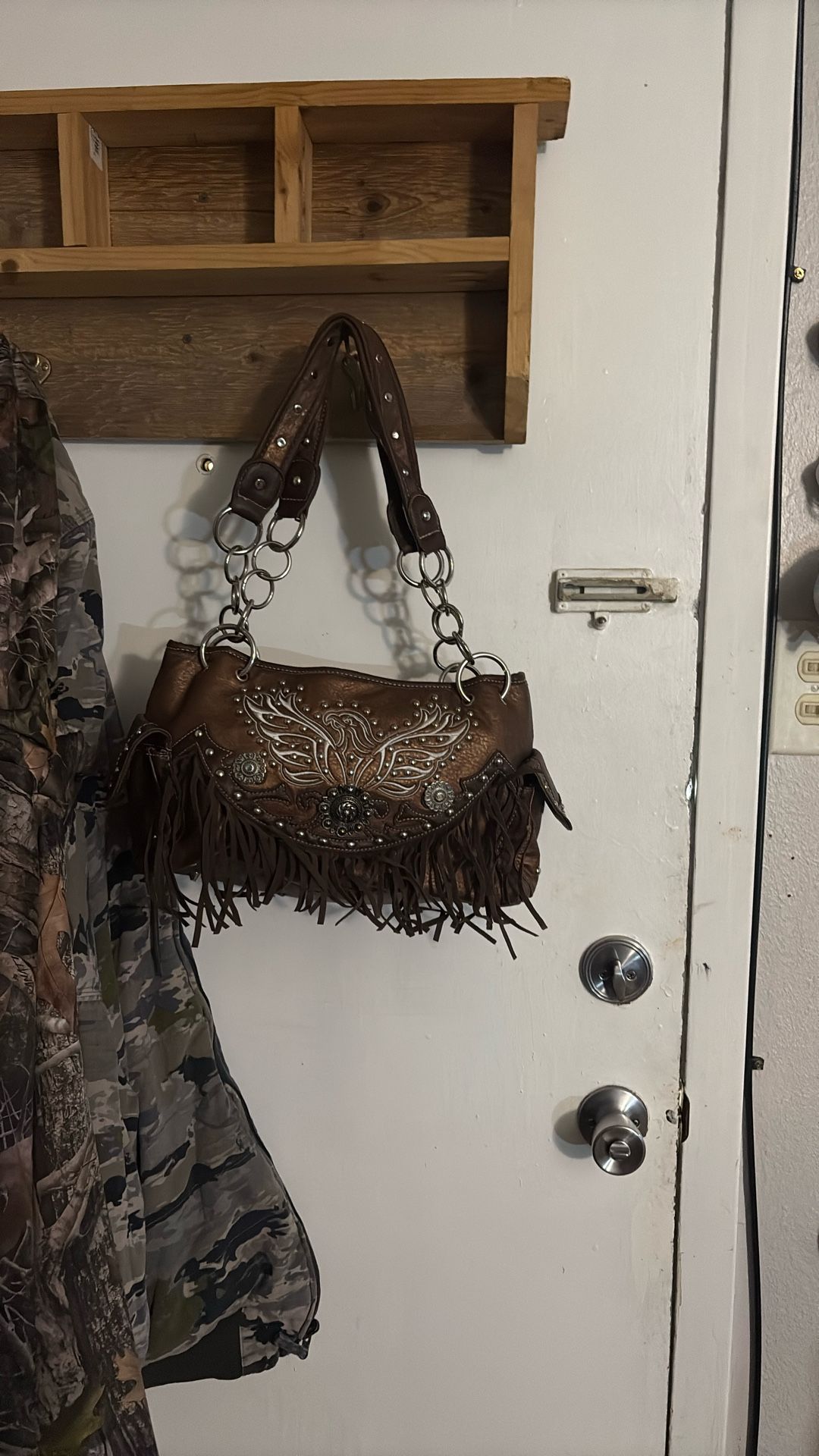 Western Style Fringe Purse Brown
