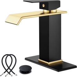 Midanya Waterfall Bathroom Faucets, Single Handle 1 Hole Bathroom Sink Faucet Modern RV Vanity Restroom Lavatory Basin Faucet with Pop Up Drain and Wa