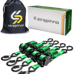 Strapinno 4pcs Retractable Ratchet Straps Bundle 1in x 6ft Ratchet Tie Down with Rubber Coated Steel Handle, S Hooks, Breaking Strength 1500 lbs Each
