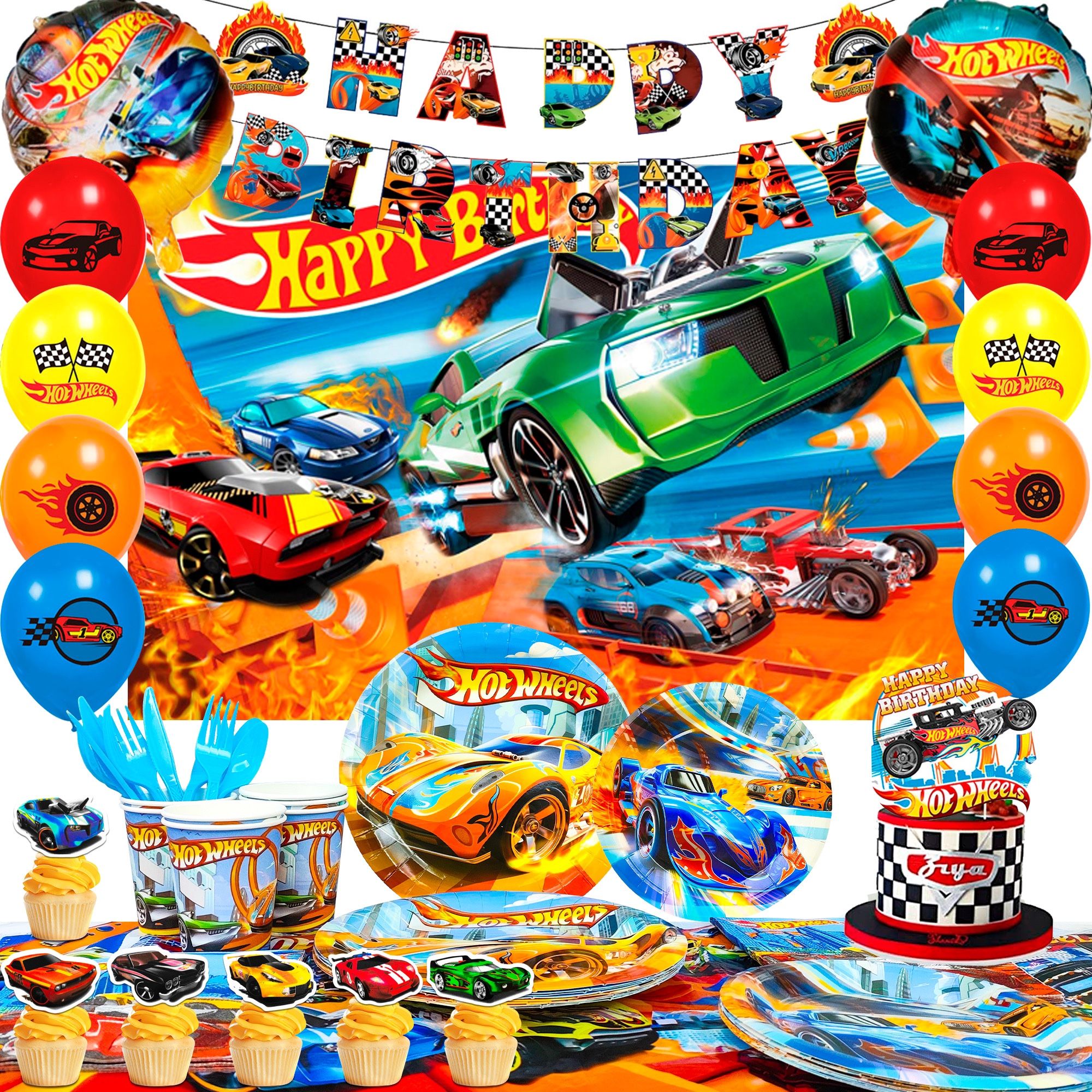 114pcs Hot Wheels Party Birthday Party Supplies (New, Unopened)