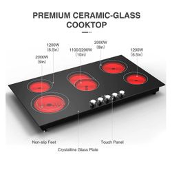 Built in Electric Stove Top 35.4 x 20.5 in. 5-Burners Ceramic Glass