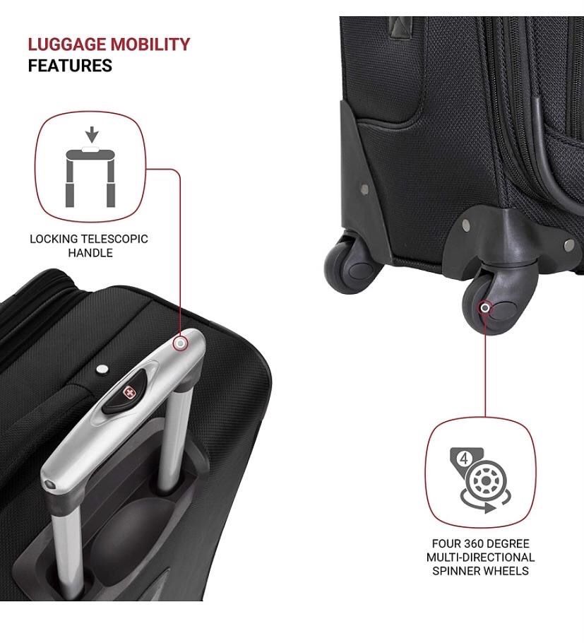 SwissGear Sion Softside Expandable Roller Luggage, Dark Grey, Checked-Medium 25-Inch