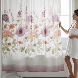 Shower Curtain Spring Floral Watercolor Wildflowers Purple Gradient At The Bottom 