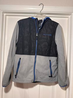 Free Country - Male Fleece Hooded Jacket - Size Youth XXL (14/16) - Full Zip - Gray with Black & Blue Accents