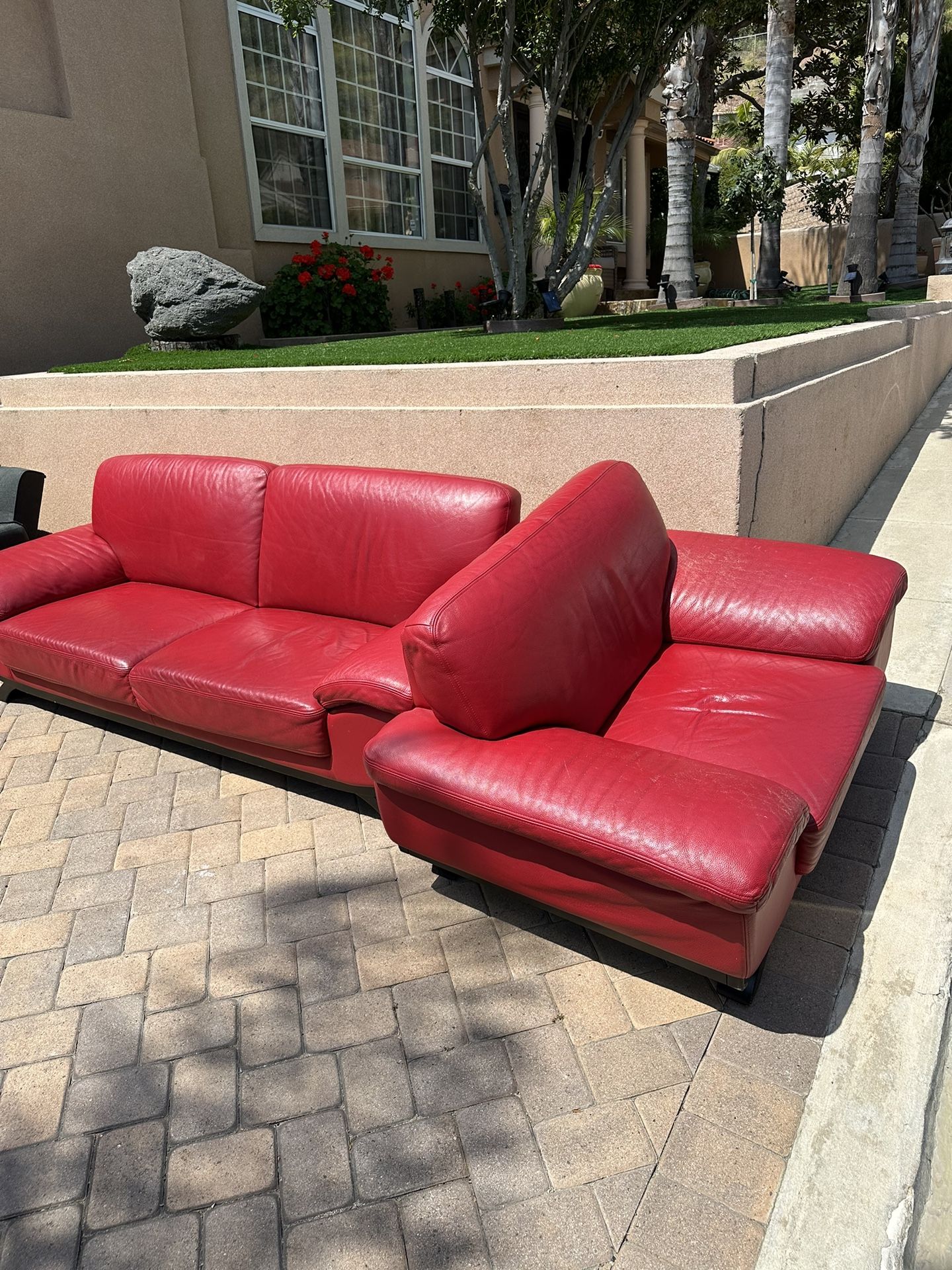 Red Leather Couch Set