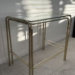 Vintage Brass Faux Bamboo Nesting Tables w/ Original Glass – Hollywood Regency