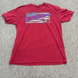 Men’s Large Red “One Size Fits Most” US Flag T-shirt, 100% Cotton