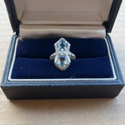 Antique Belais 14k  White Gold Aquamarine Ring