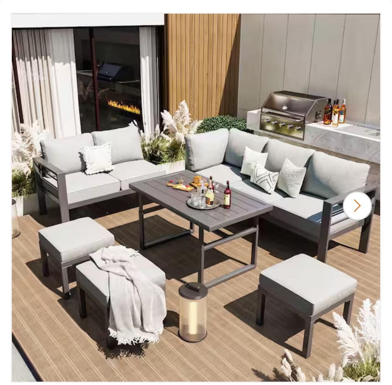 7-Piece Wicker Outdoor Conversation Patio Furniture Set with Gray Cushions