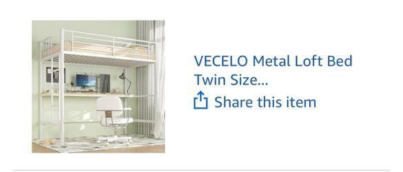 Twin loft bunk bed frame w/ desk - white