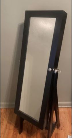 Full size standing Jewelry armoire/mirror - Black Wood 