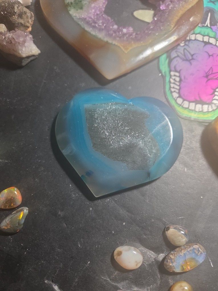 Crystal Heart Rocks Jasper Opalilte And Citrine With Drewzy Crystals On Top 