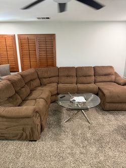 Brown Fabric Sectional Sofa with Chaise and Recliners