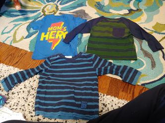 Lot of 3, 2t toddler shirts - moms hero, striped green blue