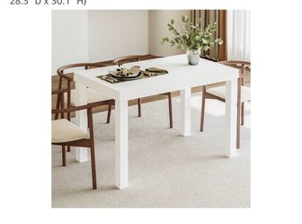White Dining Table Set With Two Boucle Chairs