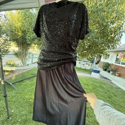 Grace Karin Black Sequins Blouse And Skirt 