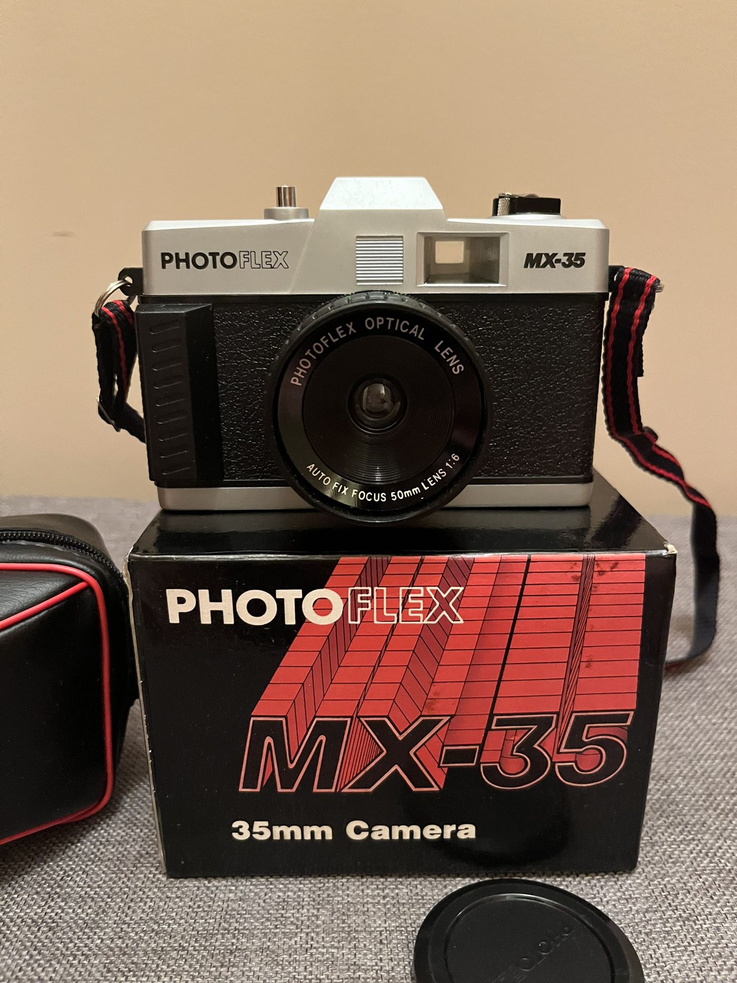Photo Flex MX-35 35mm Film Camera w/ 50mm 1:6f Lens, Case, Box 