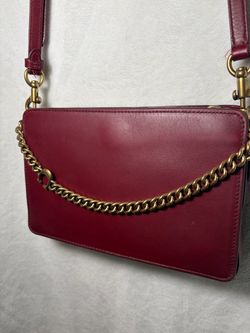 Red Leather Crossbody Bag with Gold Chain