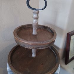 $10 Wooden Tiered Tray with Metal Accents. 18" Tall Very Nice