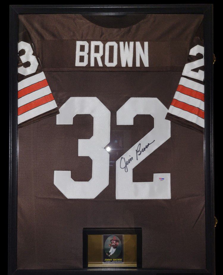Jim Brown Framed Autographed Jersey (PSA) 