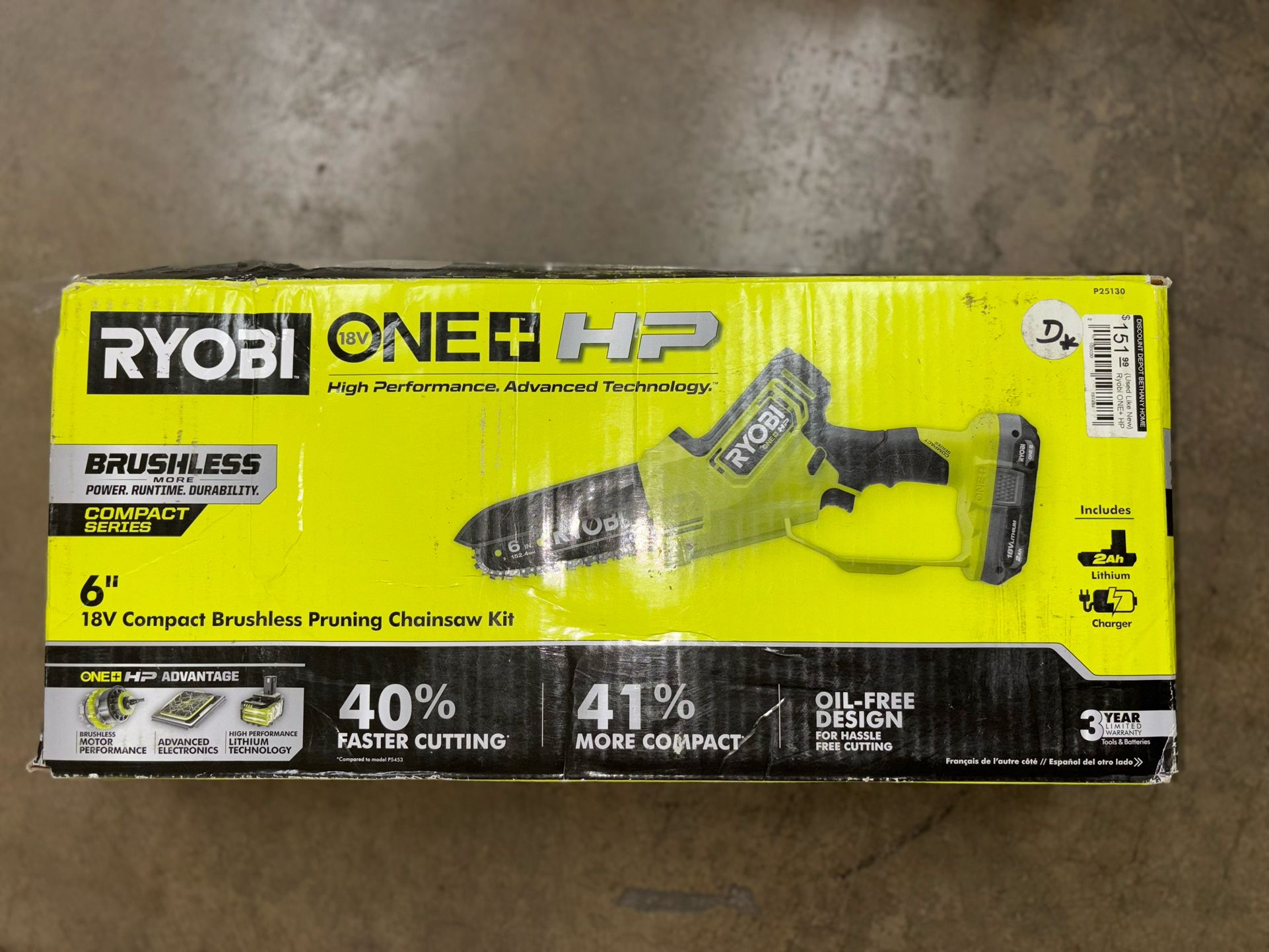 (Used Like New) Ryobi ONE+ HP 18V Brushless 6 in. Battery Compact Pruning Mini Chainsaw with 2.0 Ah Battery and Chainsaw