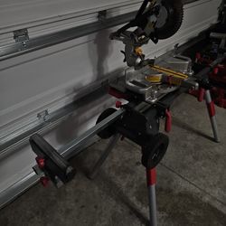 Dewalt 20v Cordless 7 1/4 Sliding Miter Saw With Mobile Workstation And A Folding Rolling Stand