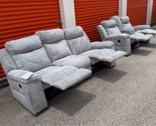 Ashley Buntington Reclining Sofa & Loveseat Set Pewter Gray Like New