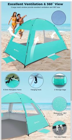 🔥Brand new🔥 Tent Sun Shelter for 6-7 person, UPF 50+ UV Protection Beach Canopy, Lightweight and Easy Setup Cabana, Portable Shade Tent