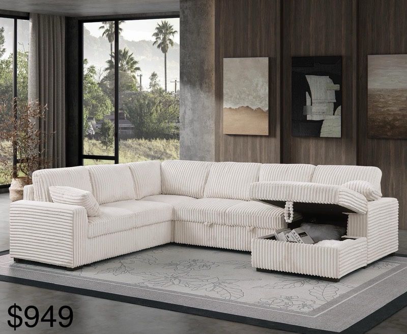 Corduroy Sectional Sleeper With Storage