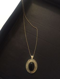 NWT long Gem Black necklace with gold chain